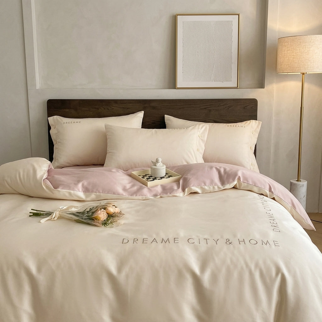 100% Long Staple Cotton Bedding Set, 4-Piece Satin Weave Duvet Cover Set, Soft Breathable Luxury Bed Sheet Set with Pillowcases for Twin, Full, Queen & King